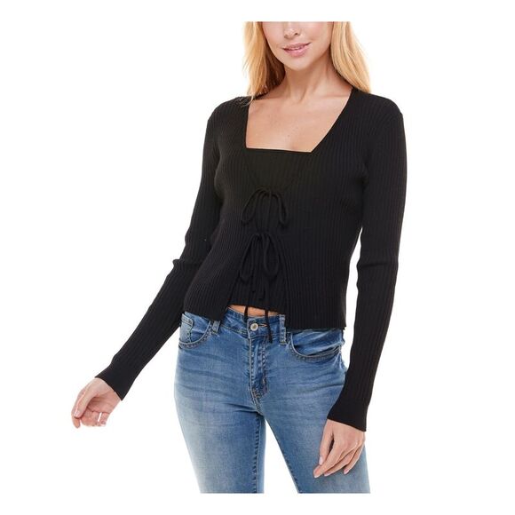 ULTRA FLIRT Jackets & Blazers - ULTRA FLIRT Womens Black Ribbed Spaghetti Strap Tank Top Cardigan Sets XL